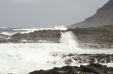 Coastal landscape with a rough sea. El Confital. La Isleta Protected Landscape. Las Palmas de Gran Canaria. Gran Canaria. Canary Islands. Spain.