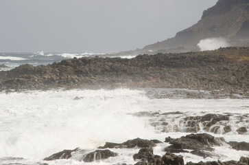Coastal landscape with a rough sea. El Confital. La Isleta Protected Landscape. Las Palmas de Gran Canaria. Gran Canaria. Canary Islands. Spain.