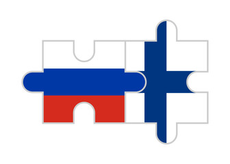 puzzle pieces of russia and finland flags. vector illustration isolated on white background