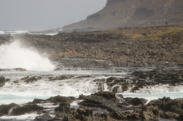 Coastal landscape with a rough sea. El Confital. La Isleta Protected Landscape. Las Palmas de Gran Canaria. Gran Canaria. Canary Islands. Spain.