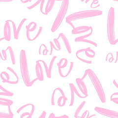 Love letters seamless pattern. Modern typographic hand drawn background
