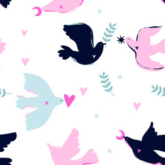Pigeon Pattern. Symbol of pacifism and antimilitarism. International Day of Peace