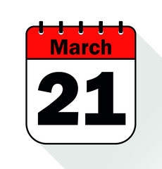 March day 21 red - Calendar Icon - Vector Illustration