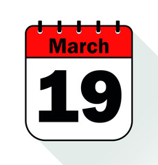 March day 19 red - Calendar Icon - Vector Illustration