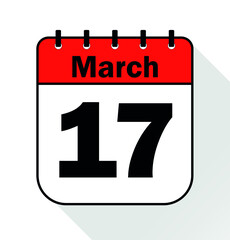 March day 17 red - Calendar Icon - Vector Illustration