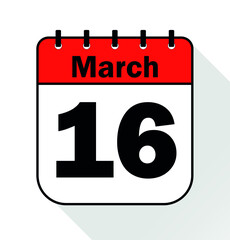 March day 16 red - Calendar Icon - Vector Illustration