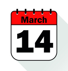March day 14 red - Calendar Icon - Vector Illustration