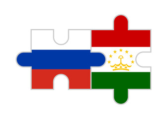 puzzle pieces of russia and tajikistan flags. vector illustration isolated on white background