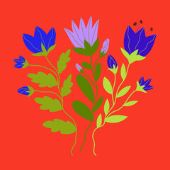 Colorful poster of flowers and leaves. Texture in doodle style. Print for printing and interior decor.