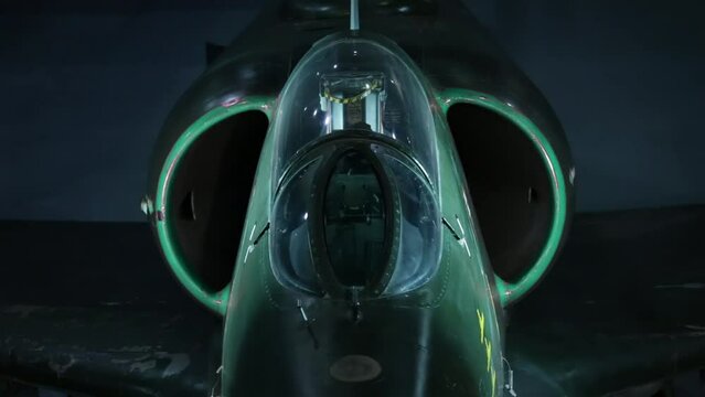 Fighter Jet in Hangar, Warplane inside Hangar showing Entry to Engine Intake Duct. Close Up.