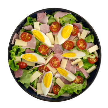 Salade Parisienne - salade, jambon, gruy&egrave;re, tomates, oeuf - photographie studio