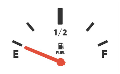 Fuel gauge scales. Fuel meter. Fuel indicator. Gas tank gauge. Oil level tank bar meter. Collection Fuel gauge speedometer on a white 