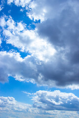 Blue sky with cirrus clouds vertical photography , cloudscape natural background