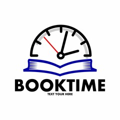 Book Time vector logo template. This design use watch or clock symbol