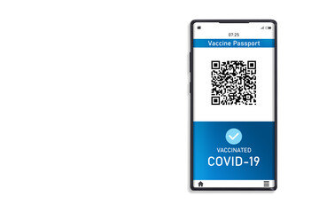 Smartphone display on app mobile vaccinated COVID-19 or coronavirus certificate, immunity vaccine passport, new normal travel of tourist concept. isolated of background
