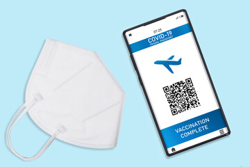 Smartphone display on app mobile vaccinated COVID-19 or coronavirus certificate, immunity vaccine passport, new normal travel of tourist concept. isolated of background
