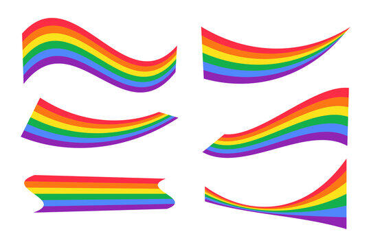 LGBT pride symbol - bright rainbow waving flag set. Vector collection of colorful Pride ribbons isolated. Clip art, design elements pack