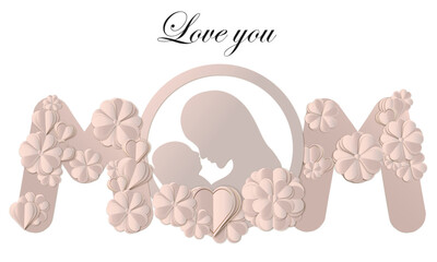 Mother day card with paper art elements. Vector Happy Mother's Day greeting card design.