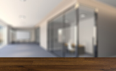 Modern office Cabinet.  3D rendering.   Meeting room. Blank pain. Background with empty table. Flooring.