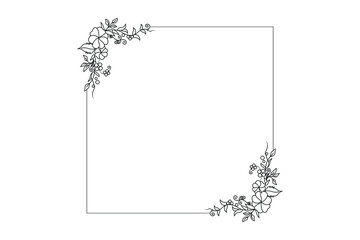 floral rectangle frame, invitation card elements, flower outline vector line drawing 
