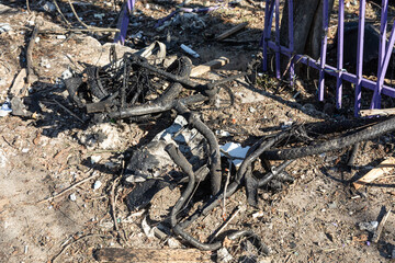 Damaged residential buildings in the aftermath of  shelling in Kyiv