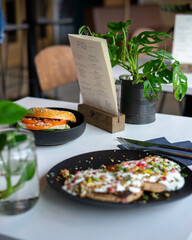 Tasty and healthy vegan meal in a cafe