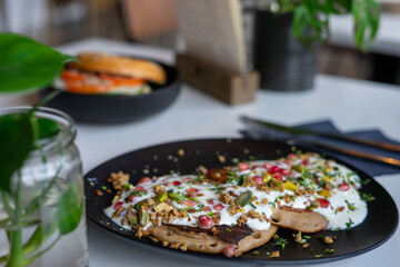 Tasty and healthy vegan meal in a cafe