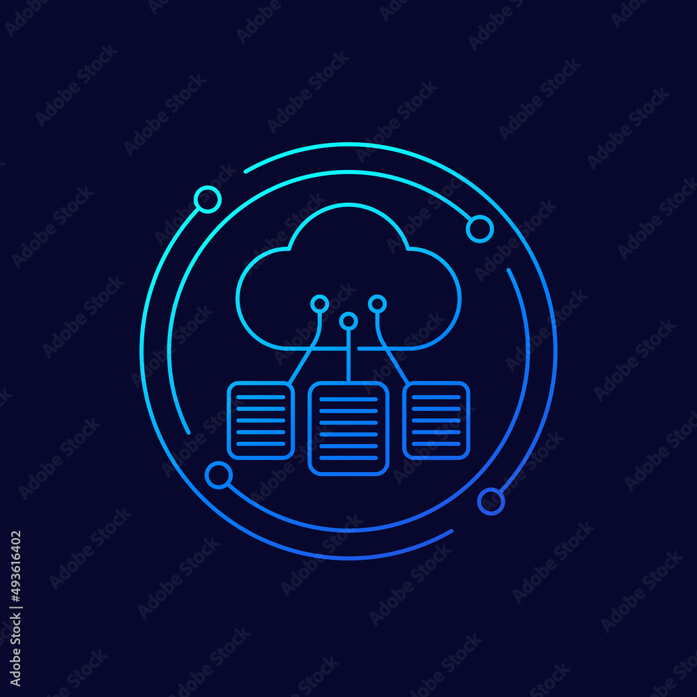 Poster documents in a cloud line vector icon