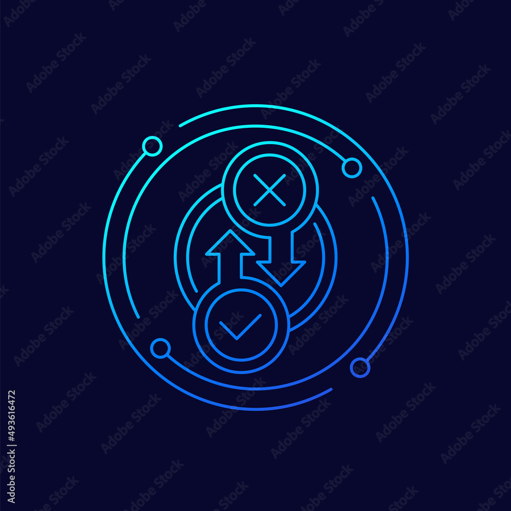 Poster process icon with checkmark and cross, linear design