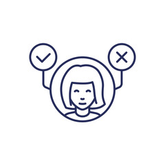 Pros and cons line icon with a girl