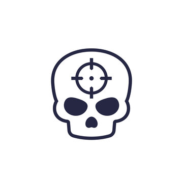 Headshot Icon With Skull, Shot In The Head Vector