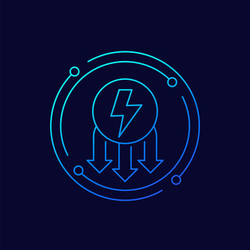 power consumption reduction icon, linear design