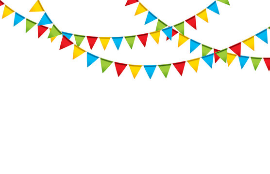 Carnival garland with flags. Decorative colorful party pennants for birthday celebration, festival