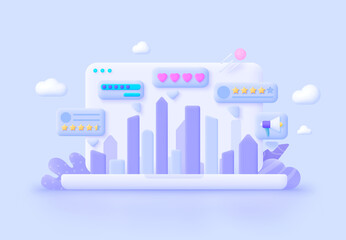 Reviews, great design for any purposes. Customer feedback review experience rating concept. Creative concept. 3d render vector illustration