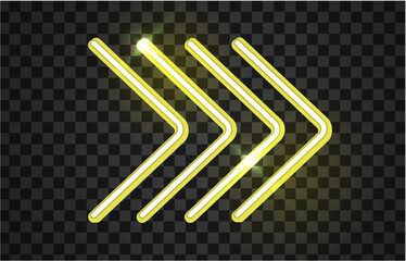 Neon glowing arrow pointer on dark background. Colorful and shining retro light sign. Illustration design
