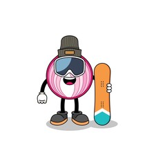 Mascot cartoon of sliced onion snowboard player