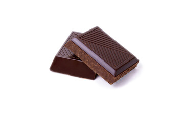 Chocolate chunks close up macro isolated on white background
