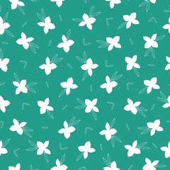 Seamless vintage pattern. White flowers and leaves. turquoise background. vector texture. fashionable print for textiles, wallpaper and packaging.