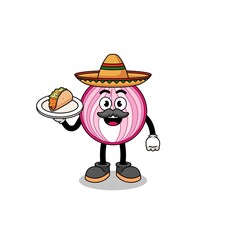 Character cartoon of sliced onion as a mexican chef