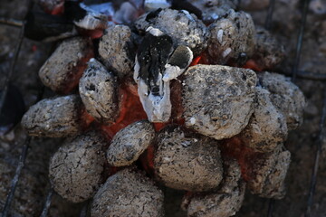 coals burning in a barbecue