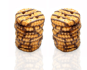 Two Stacks Shortbread Cookies Over White	