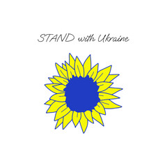 Pray for Ukraine. Support Ukraine sticker for stop war. Blue and yellow colors