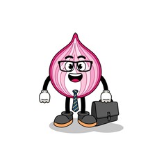 sliced onion mascot as a businessman
