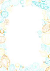 Seashell doodle with bubble frame vector for decoration on summer holiday and marine life.