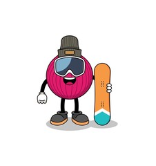 Mascot cartoon of onion red snowboard player