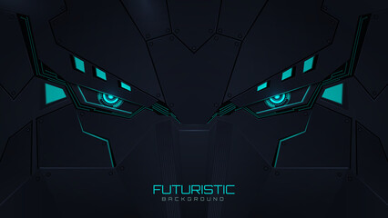 3d realistic robot face futuristic blue neon light background - obrazy, fototapety, plakaty