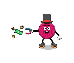 Fototapeta na wymiar Character Illustration of onion red catching money with a magnet