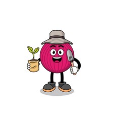 Illustration of onion red cartoon holding a plant seed