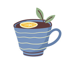 A cup of tea with lemon and mint. Vector illustration in a flat style