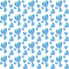 Seamless pattern with light blue hearts on white background. Vector design for textile, backgrounds, clothes, wrapping paper, web sites and wallpaper. Fashion illustration seamless pattern.